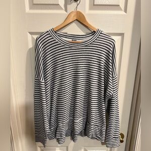 aerie Black & White Striped Long-Sleeve Crewneck